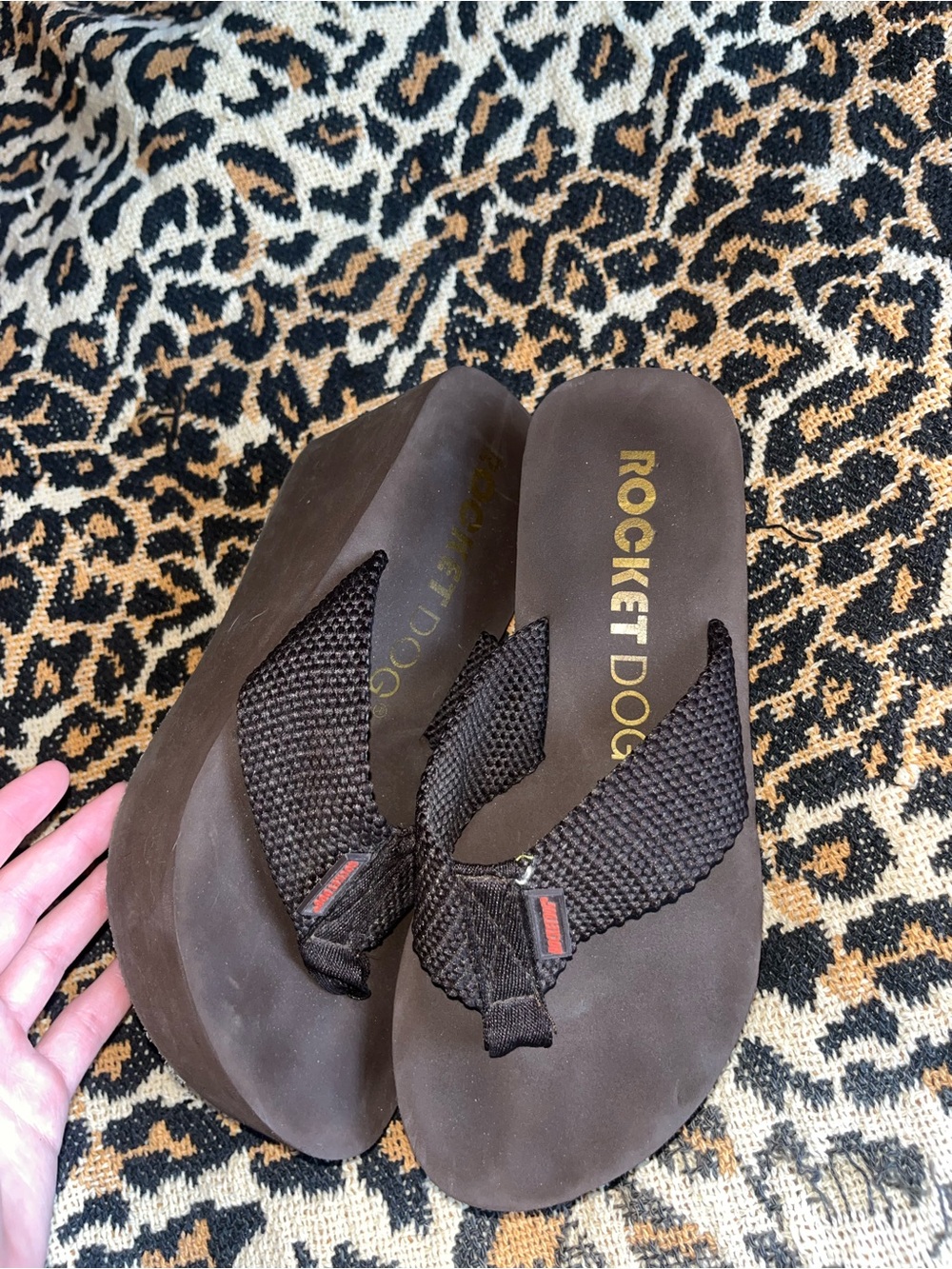 Rocket Dog Brown Wedge Flip Flop Sandals with Textured Straps